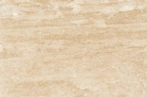 Linear beige vein-cut travertine with a filled honed finish